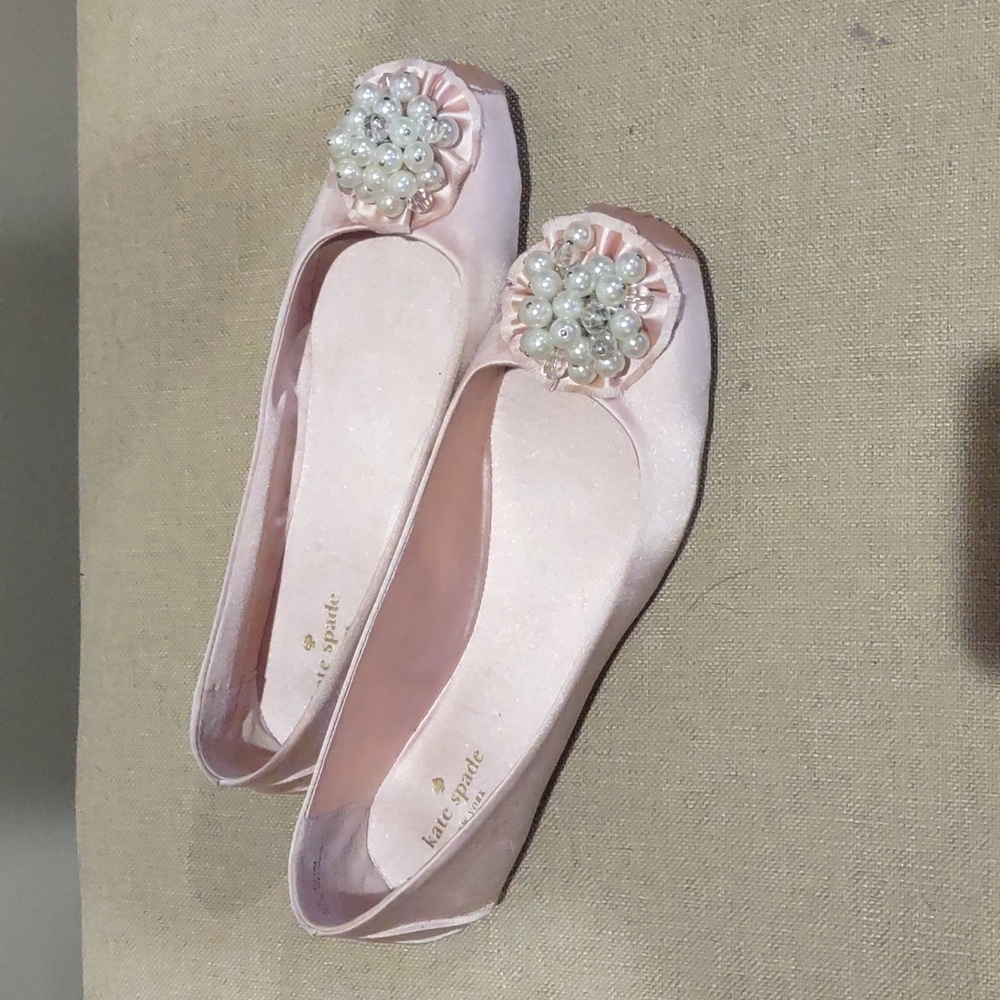 Kate Spade Pink Satin Embellished Women's Ballet Flats With Pearls, 9m - Picture 7 of 10